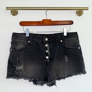 Black Denim Distressed High Rise Shorts